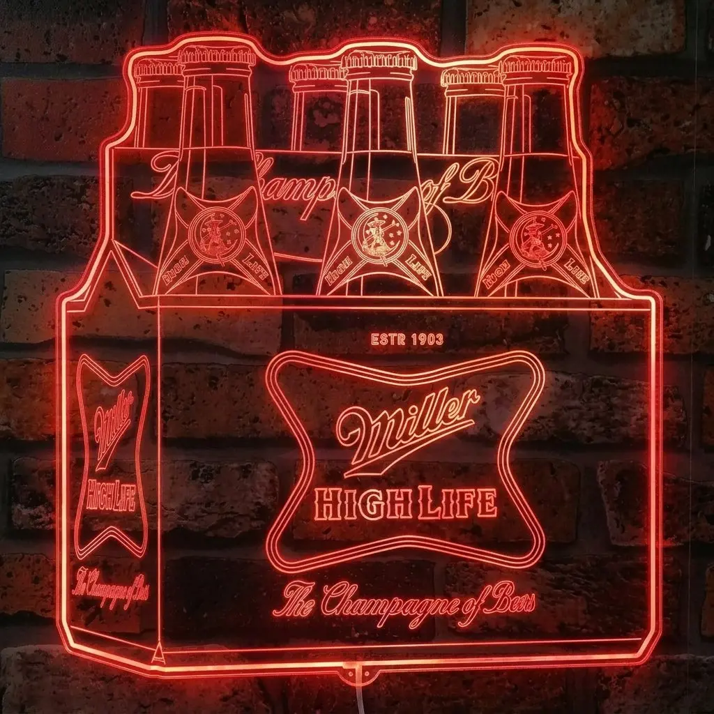 Miller High Life Est 1903 6 Bottle Neon Led Sign With Dynamic Rgb Colors 3