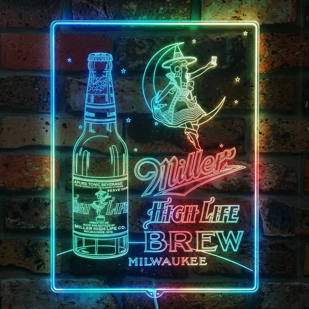 Miller High Life Girl Milwaukee Brew Neon Led Sign With Dynamic Rgb Colors 1