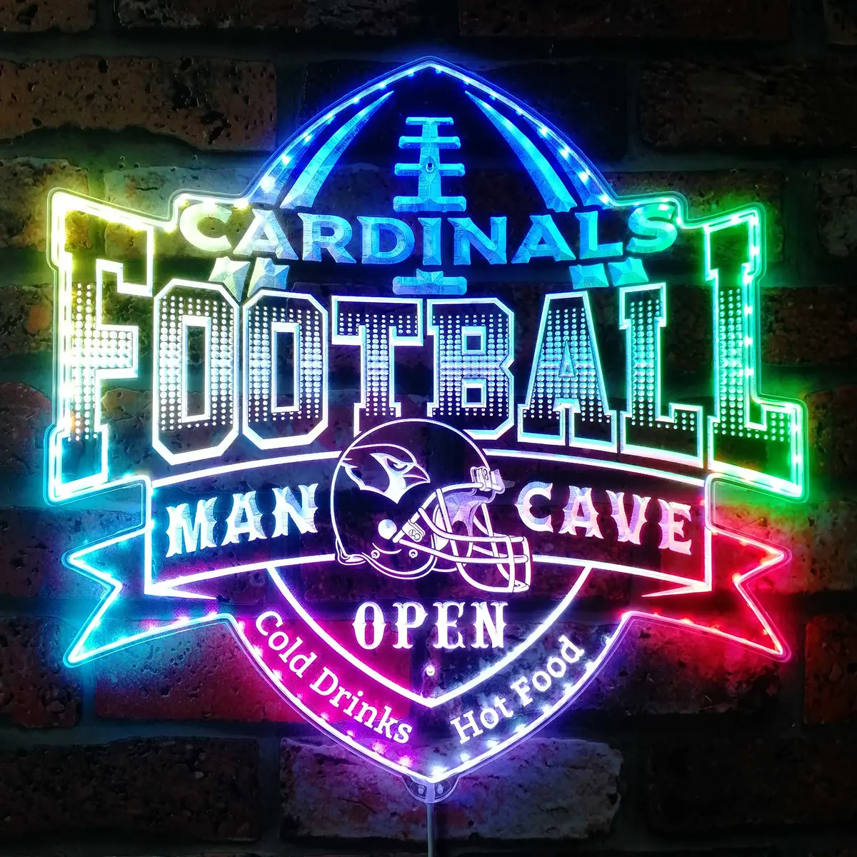 Arizona Cardinals Man Cave Neon Led Sign With Dynamic Rgb Colors 1