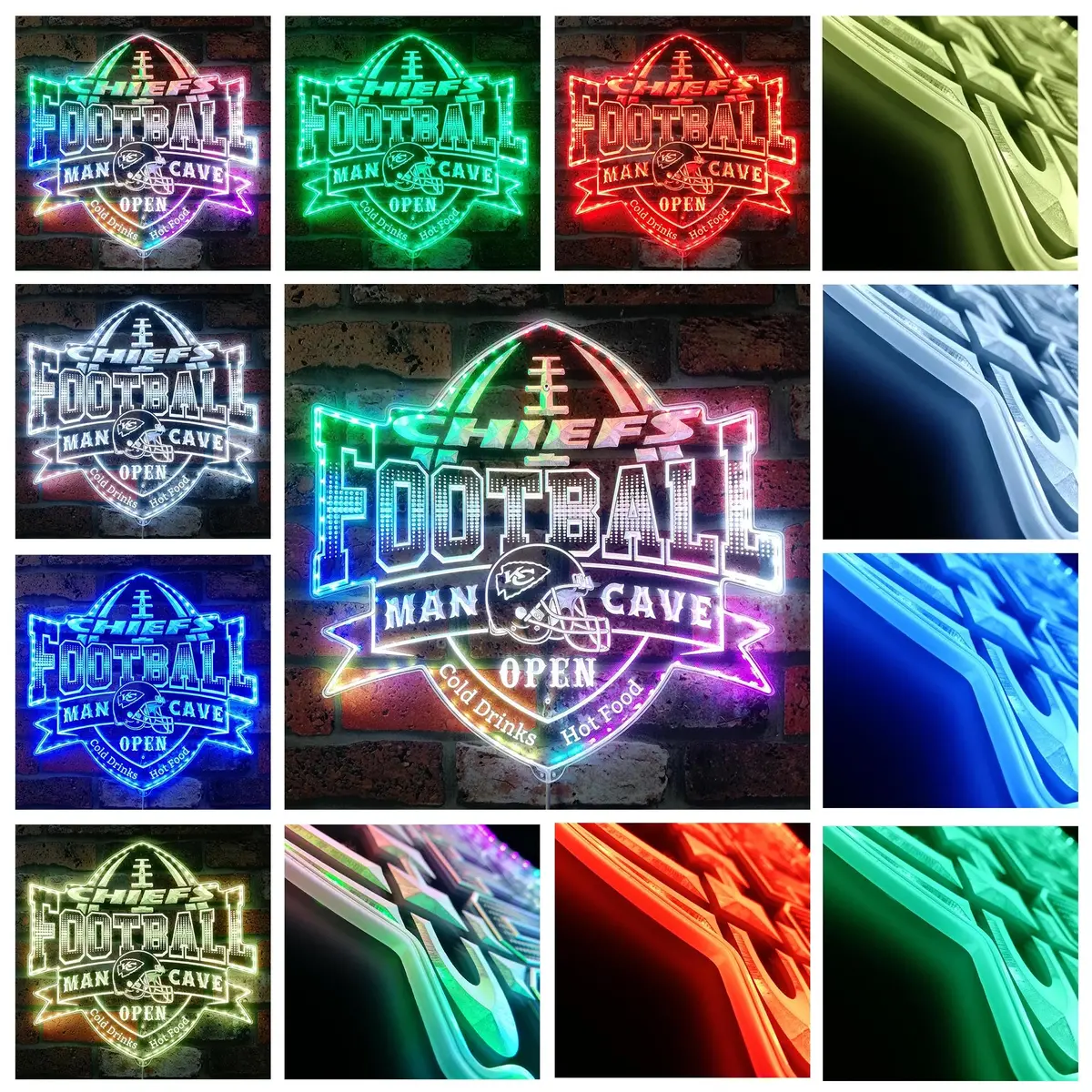 Nfl Kansas City Chiefs Football Neon Led Sign With Dynamic Rgb Colors 2