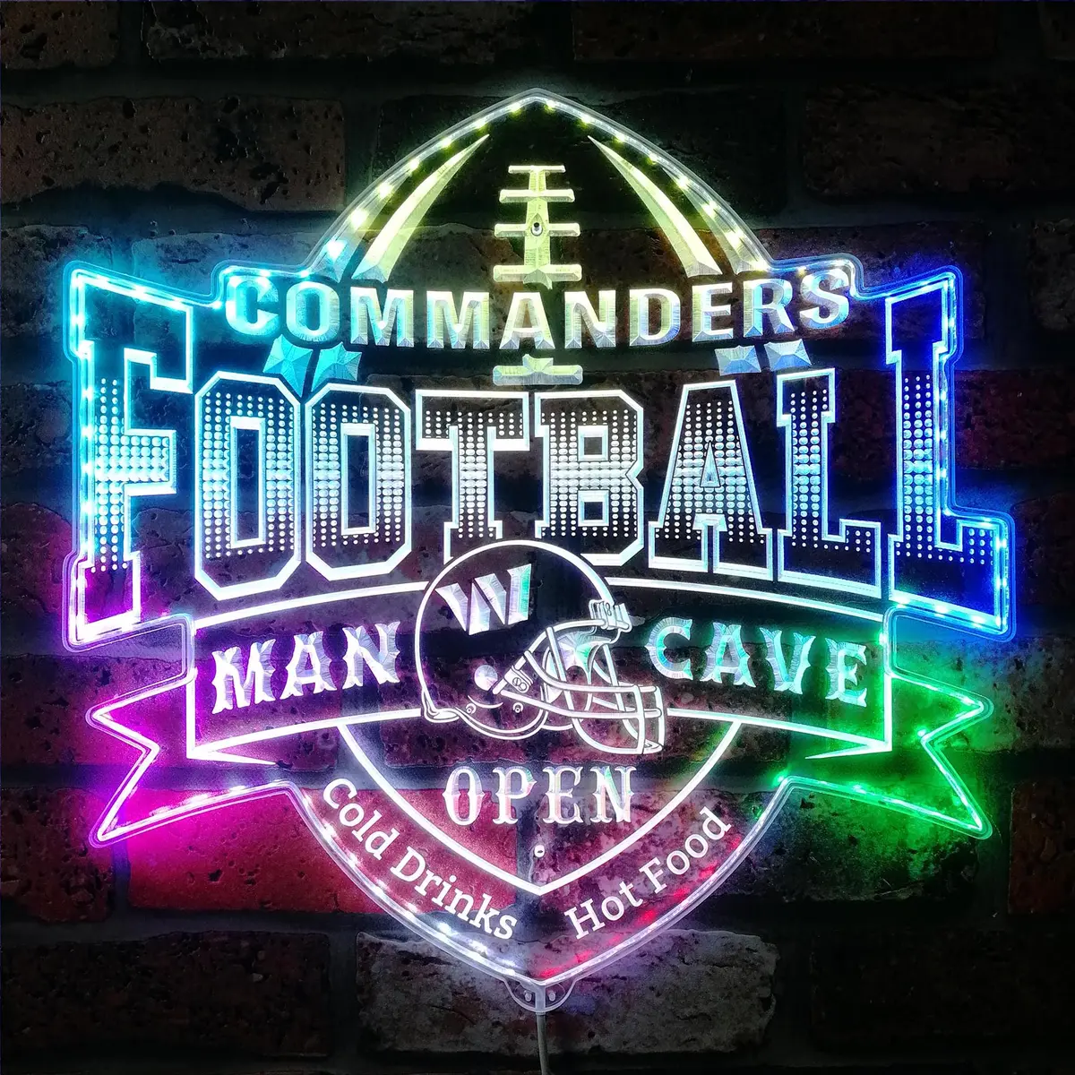 Nfl Washington Commanders Helmet Neon Led Sign With Dynamic Rgb Colors 1