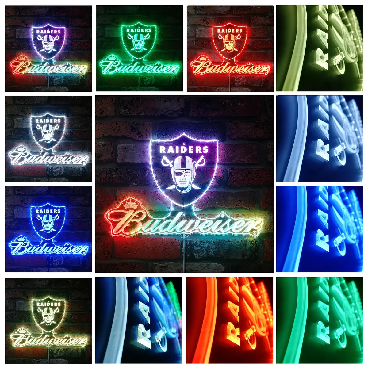 Las Vegas Raiders Budweiser Neon Led Sign With Dynamic Rgb Colors 2