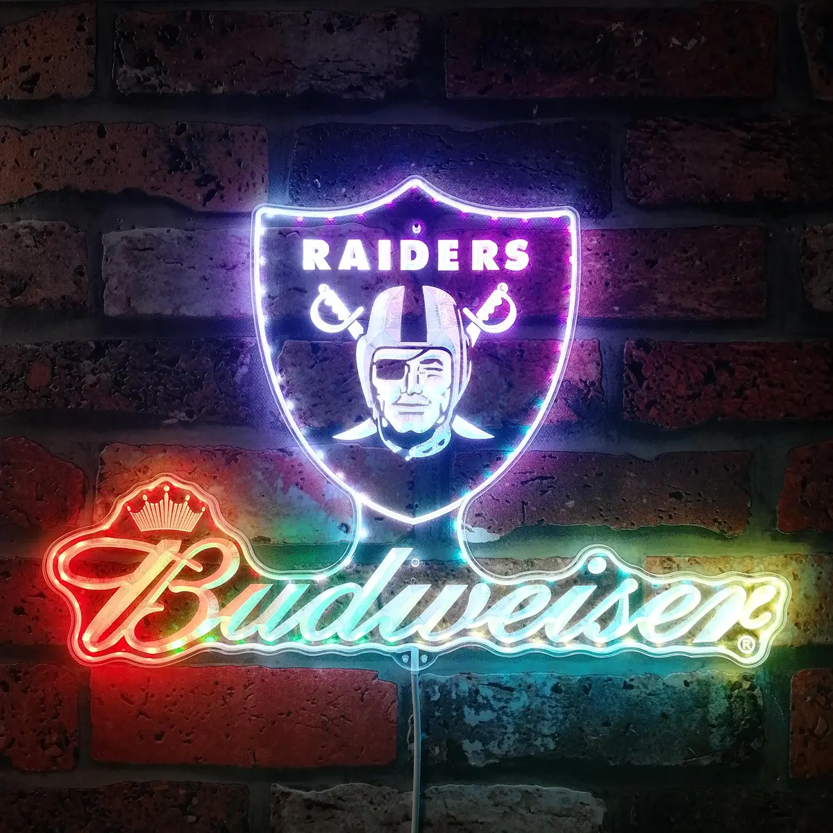 Las Vegas Raiders Budweiser Neon Led Sign With Dynamic Rgb Colors 1