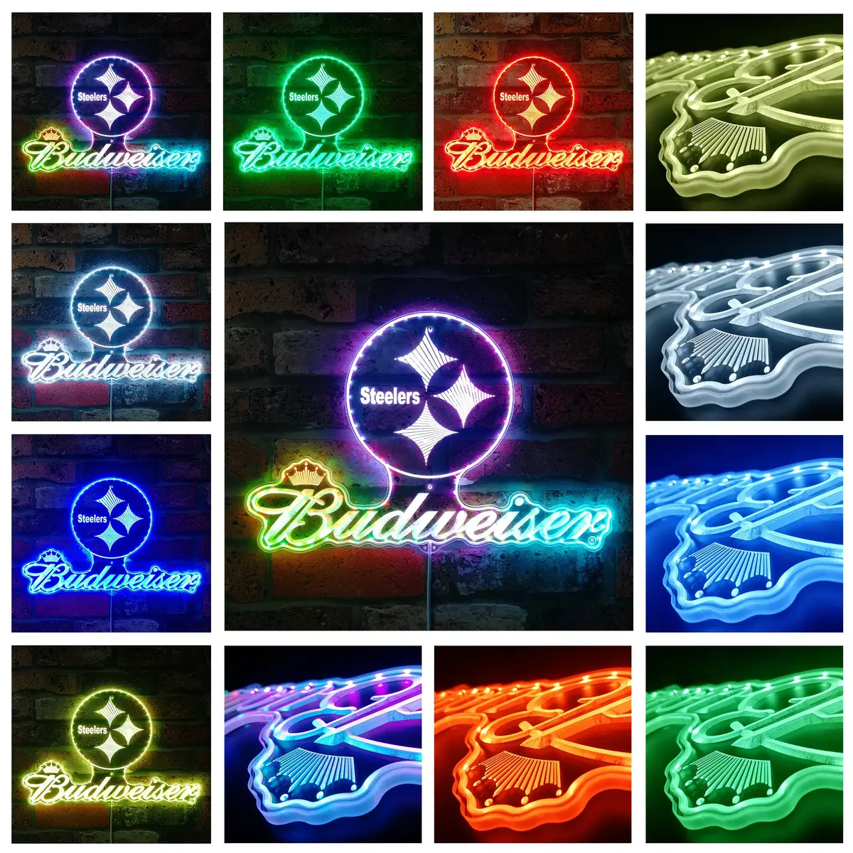 Steelers Buderweisers Neon Led Sign With Dynamic Rgb Colors 2