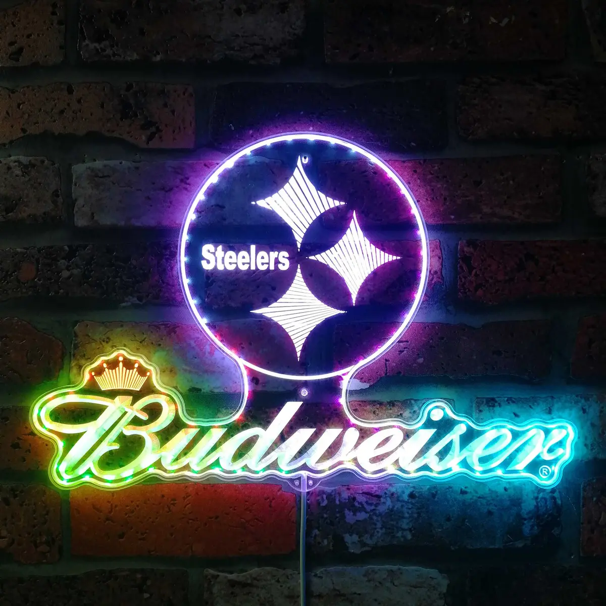 Steelers Buderweisers Neon Led Sign With Dynamic Rgb Colors 1