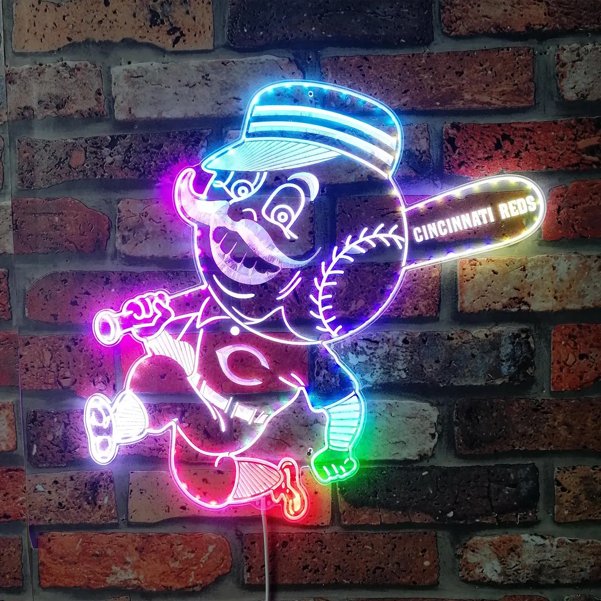 Cincinnati Reds Mr. Red Neon Led Sign With Dynamic Rgb Colors 1