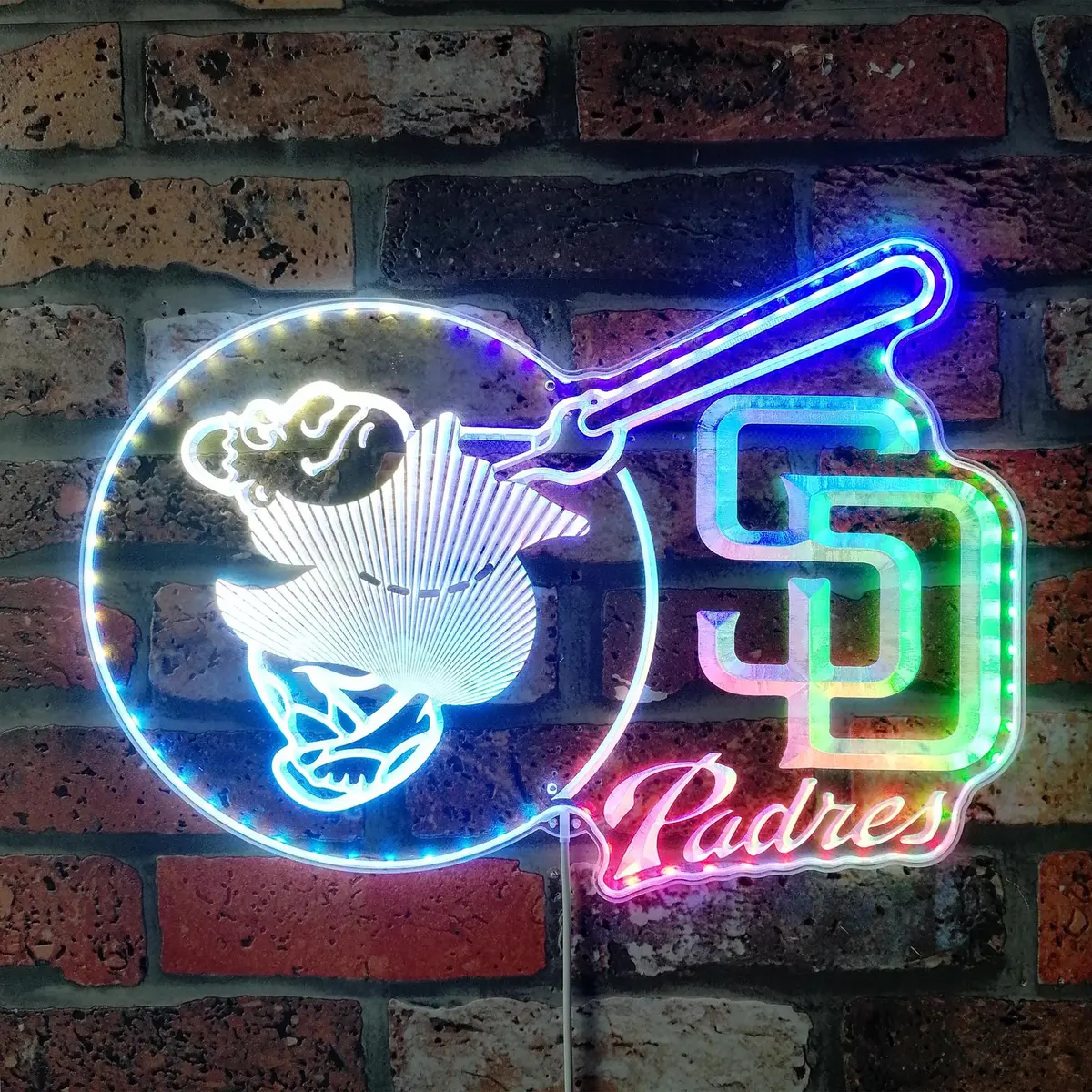 San Diego Padres Friar Swinging Bat Neon Led Sign With Dynamic Rgb Colors 1
