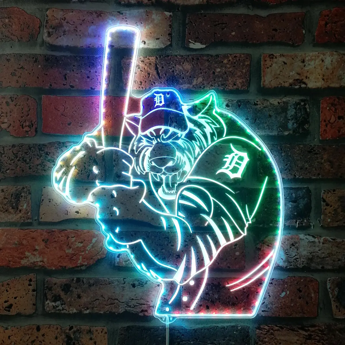 Detroit Tigers Baseball Neon Led Sign With Dynamic Rgb Colors 1