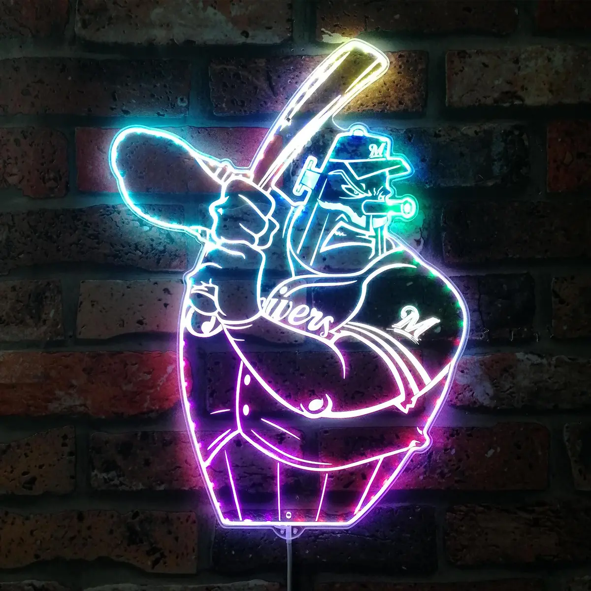 Milwaukee Brewers Baseball Neon Led Sign With Dynamic Rgb Colors 1