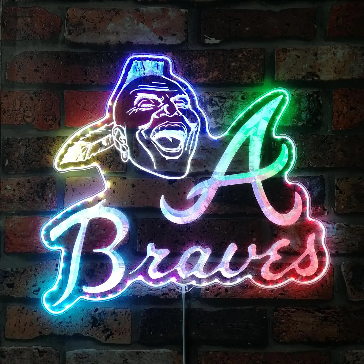 Atlanta Braves Screaming Indian Neon Led Sign With Dynamic Rgb Colors 1