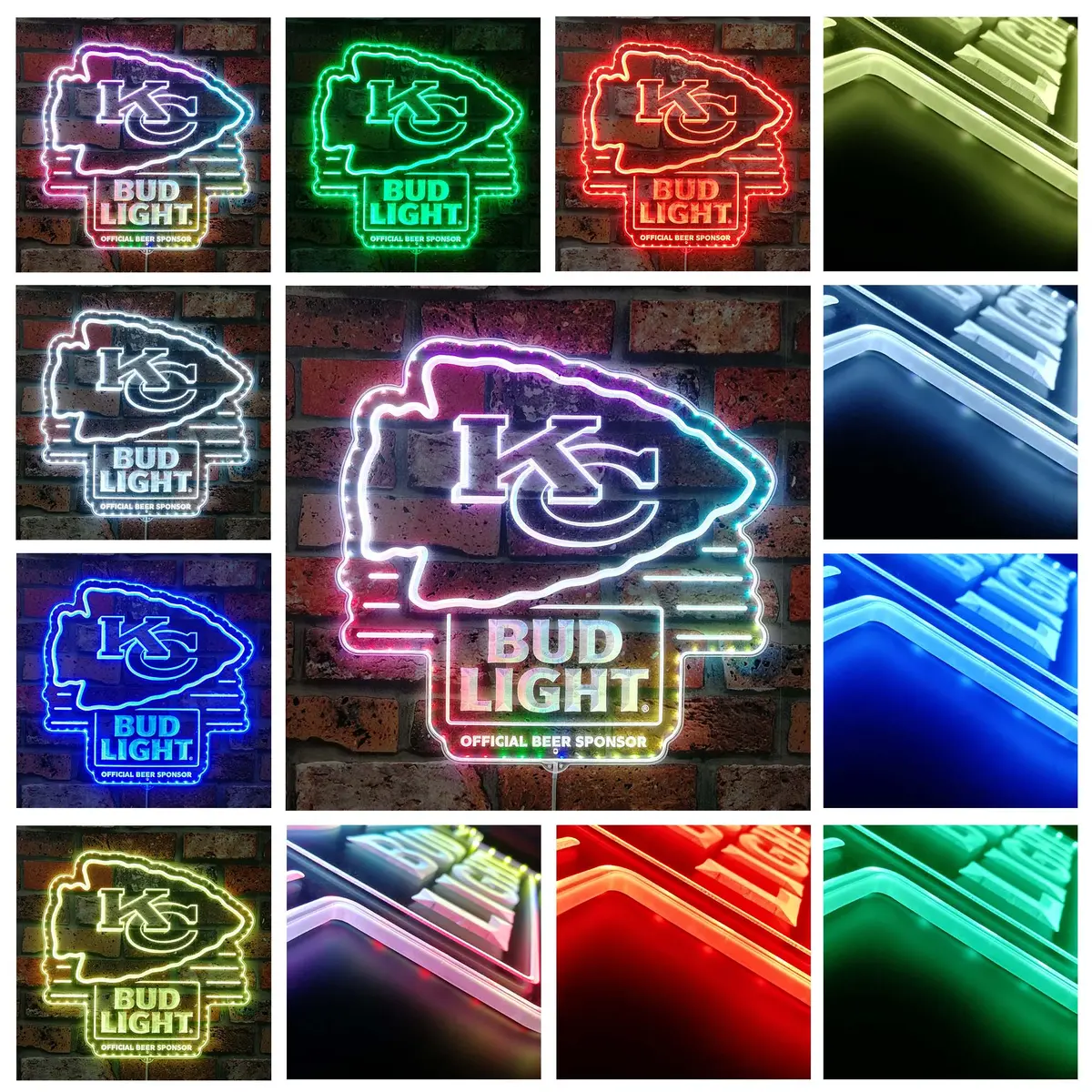Kansas City Chiefs Bud Light Neon Led Sign With Dynamic Rgb Colors 2
