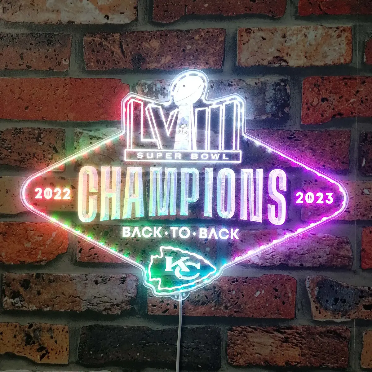 Kansas City Chiefs Back To Back Neon Led Sign With Dynamic Rgb Colors 1