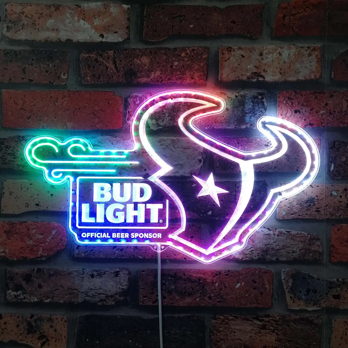 Houston Texans Bud Light Neon Led Sign With Dynamic Rgb Colors 1