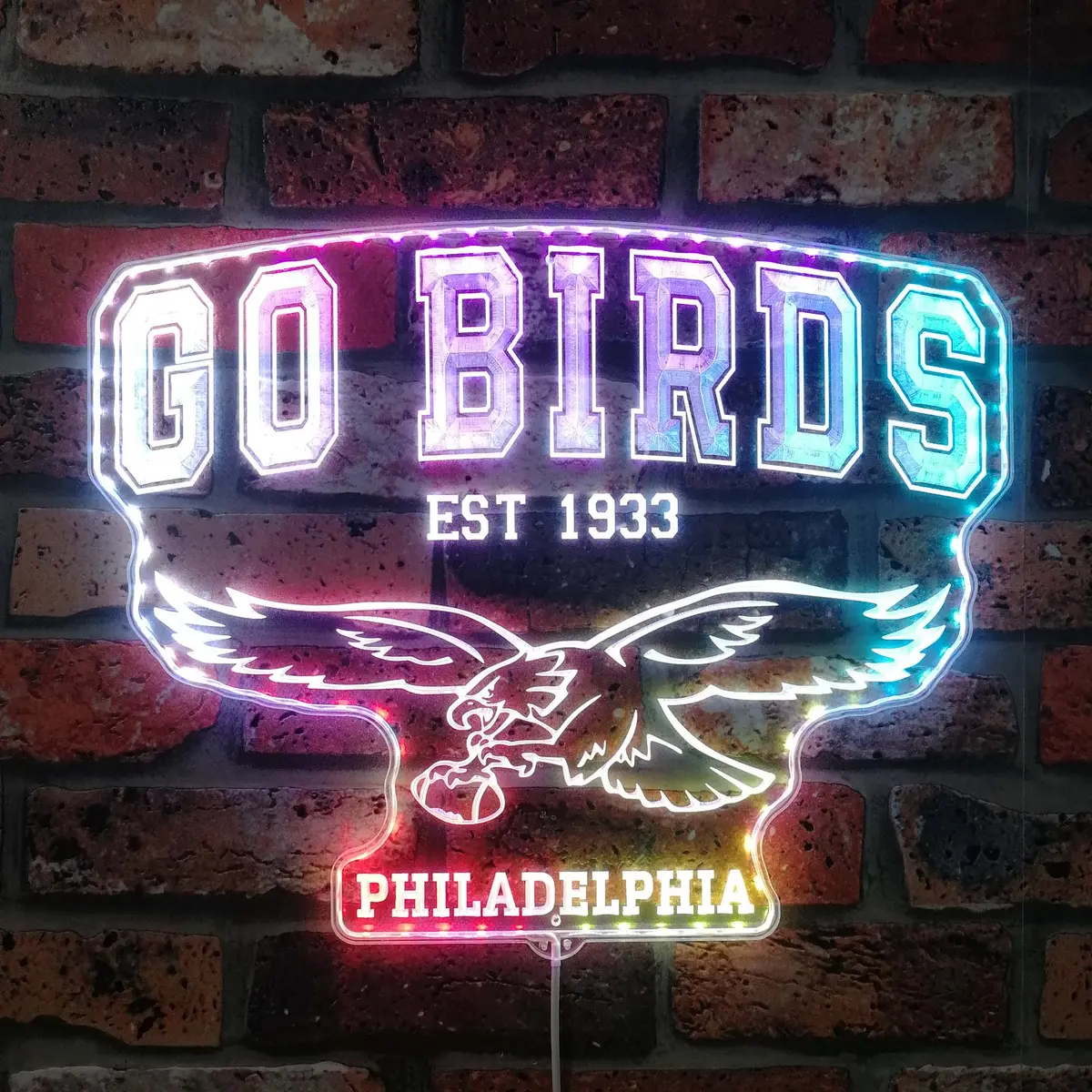 Philadelphia Eagles Go Birds Neon Led Sign With Dynamic Rgb Colors - Premium Edge Lit 1