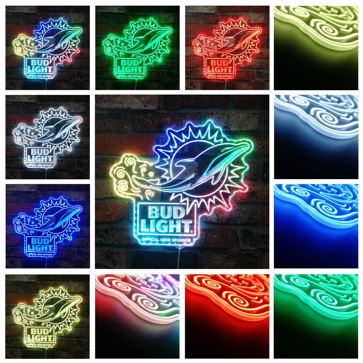 Bud Light & Miami Dolphins Neon Led Sign With Dynamic Rgb Colors 2