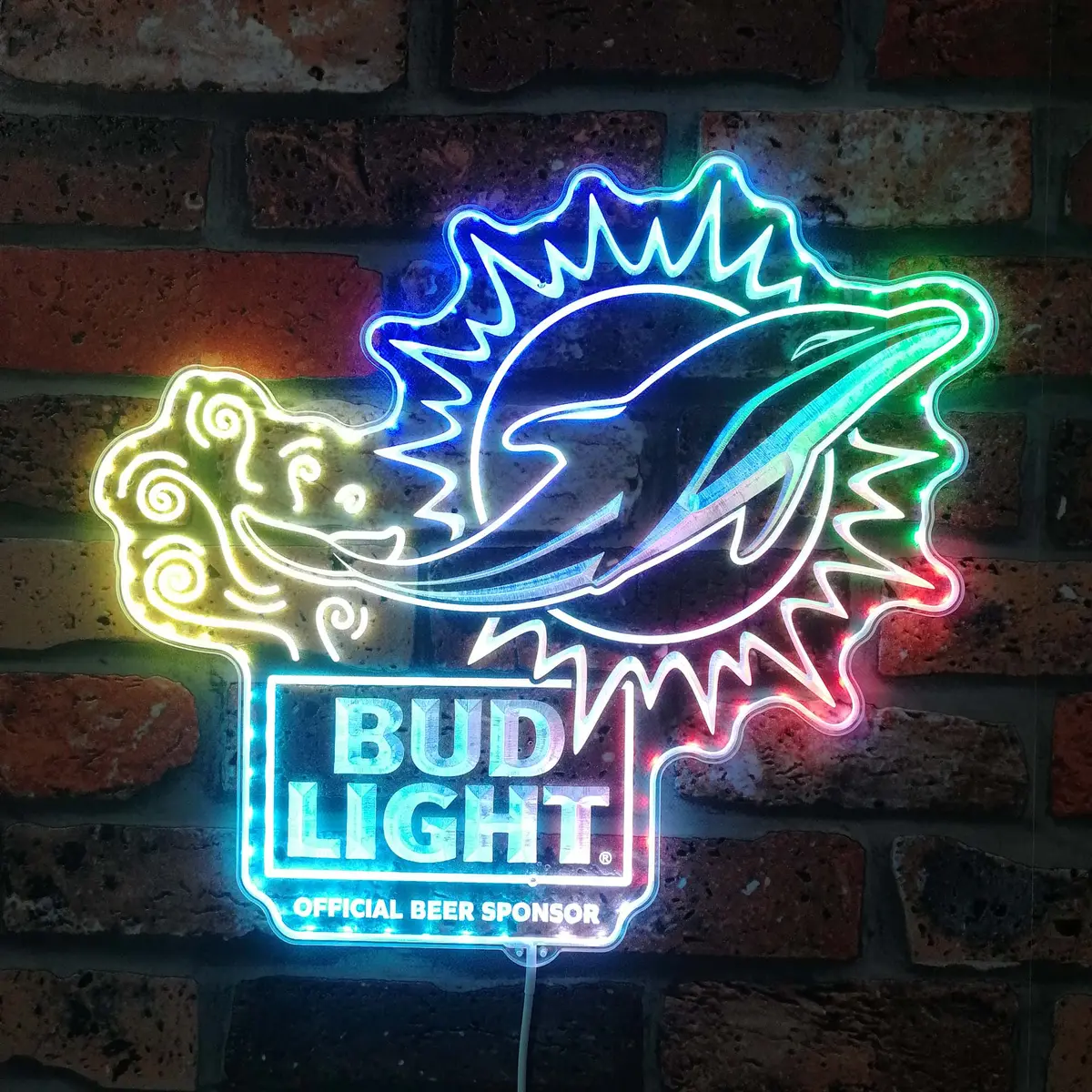 Bud Light & Miami Dolphins Neon Led Sign With Dynamic Rgb Colors 1