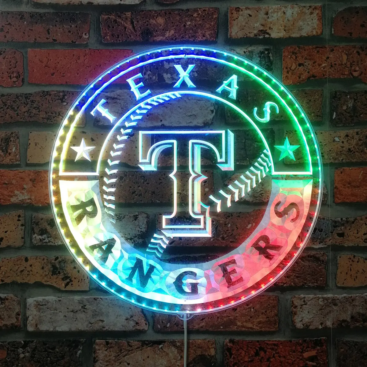 Texas Rangers Alternate Logo Neon Led Sign With Dynamic Rgb Colors 1