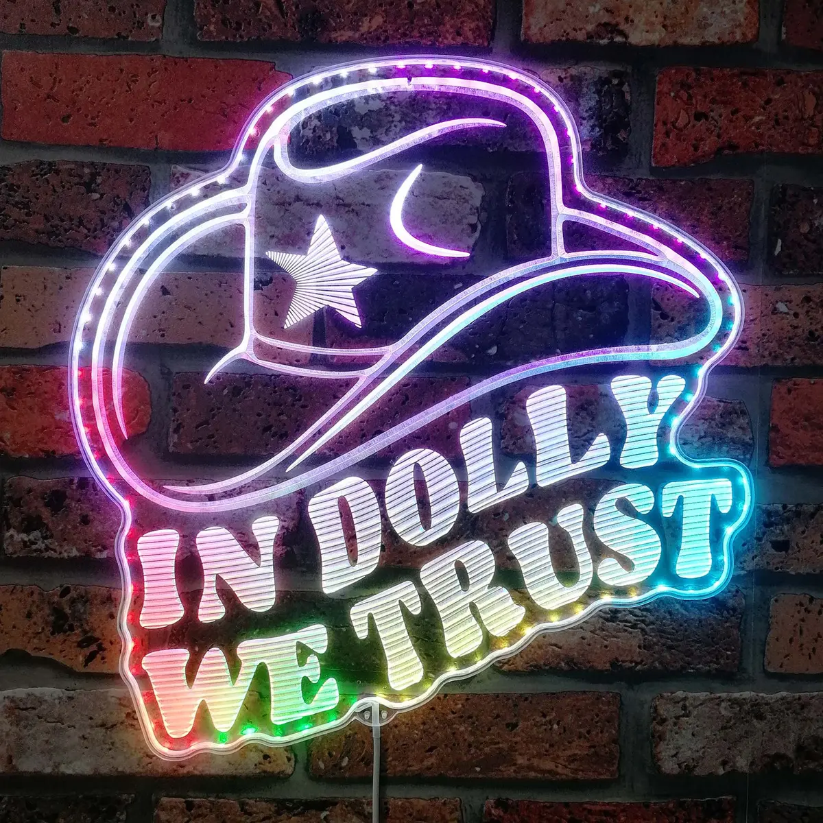 In Dolly We Trust Cowgirl Neon Led Sign With Dynamic Rgb Colors 1