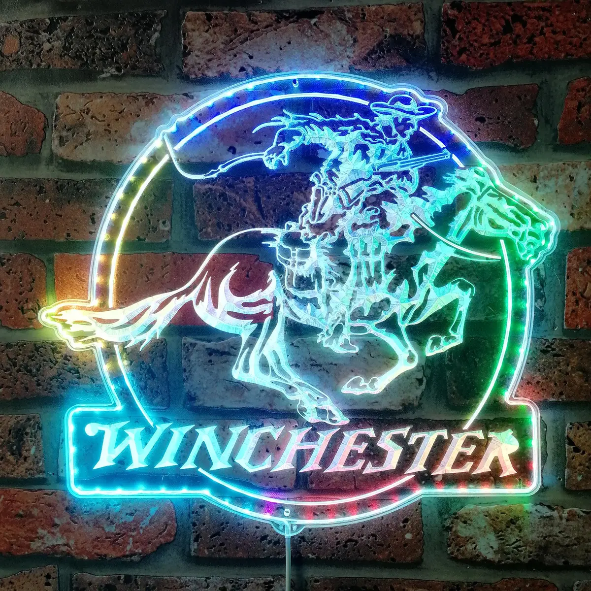 Winchester Logo Cowboys Neon Led Sign With Dynamic Rgb Colors 1