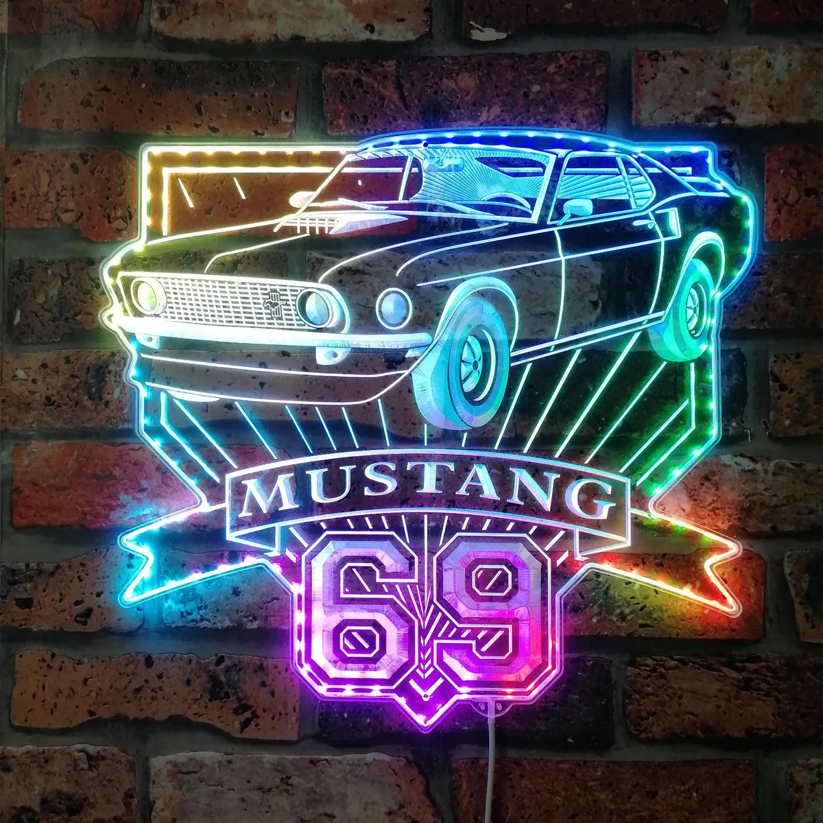 1969 Ford-Mustang Mach 1 351 Neon Led Sign With Dynamic Rgb Colors 1