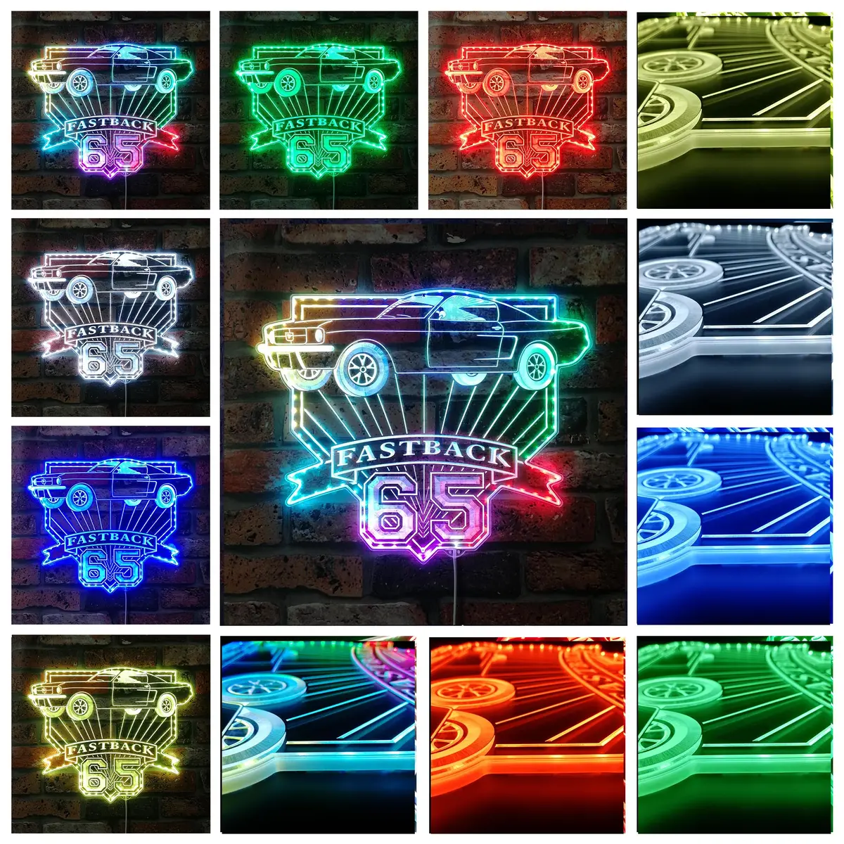 Mustang Fastback 4K 1965 Neon Led Sign With Dynamic Rgb Colors 2
