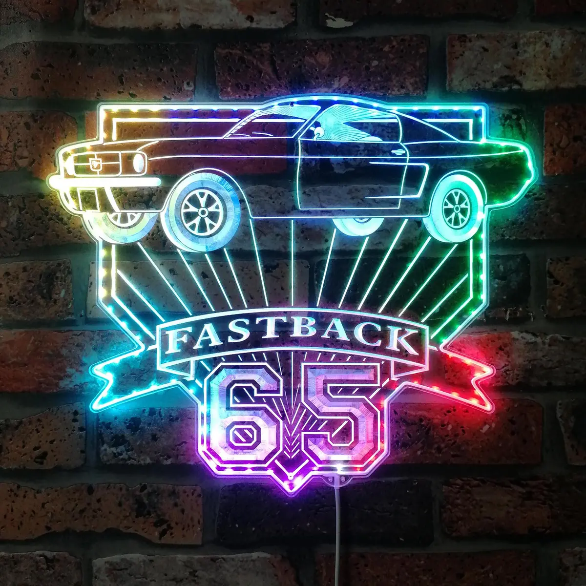 Mustang Fastback 4K 1965 Neon Led Sign With Dynamic Rgb Colors 1