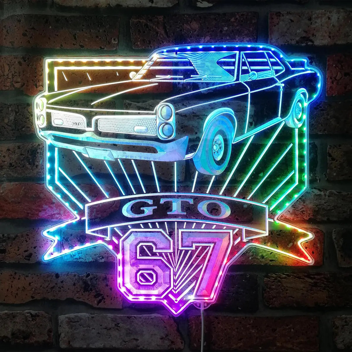 Pontiac Gto 1967 Neon Led Sign With Dynamic Rgb Colors 1