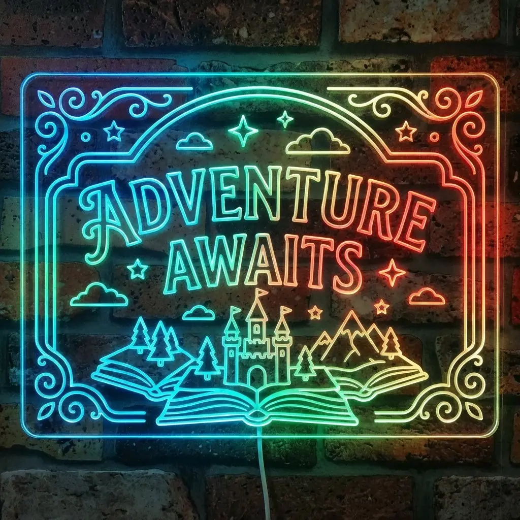 Adventure Awaits Kids Book Room Neon Led Sign With Dynamic Rgb Colors 1