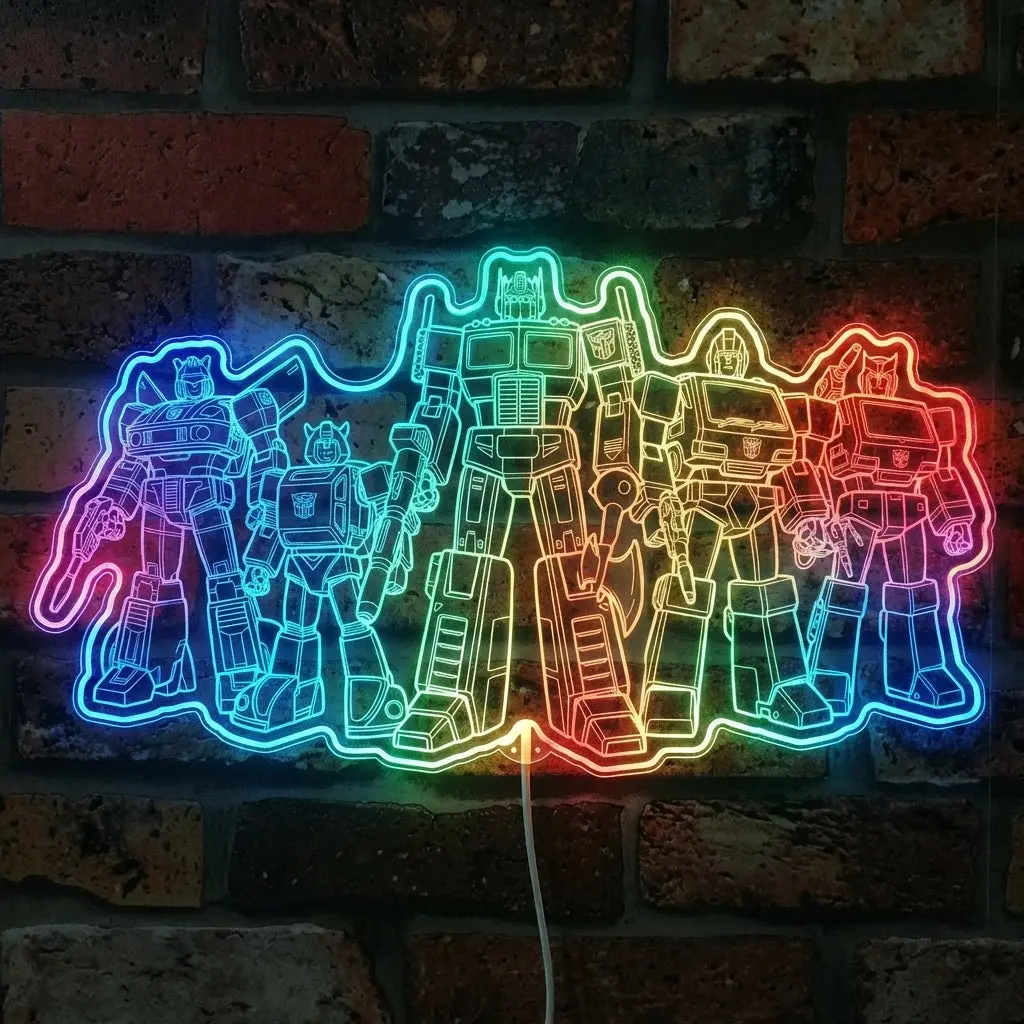 Transformers Autobots Optimus Prime Bumblebee Jazz Ironhide Prowl Neon Led Sign With Dynamic Rgb Colors 1