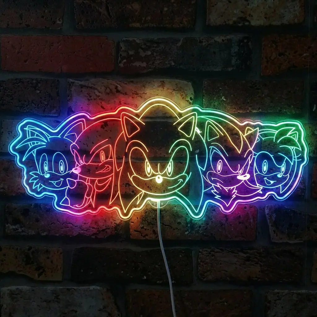 Sonic The Hedgehog Tails Knuckles Shadow Amy Rose Neon Led Sign With Dynamic Rgb Colors 1