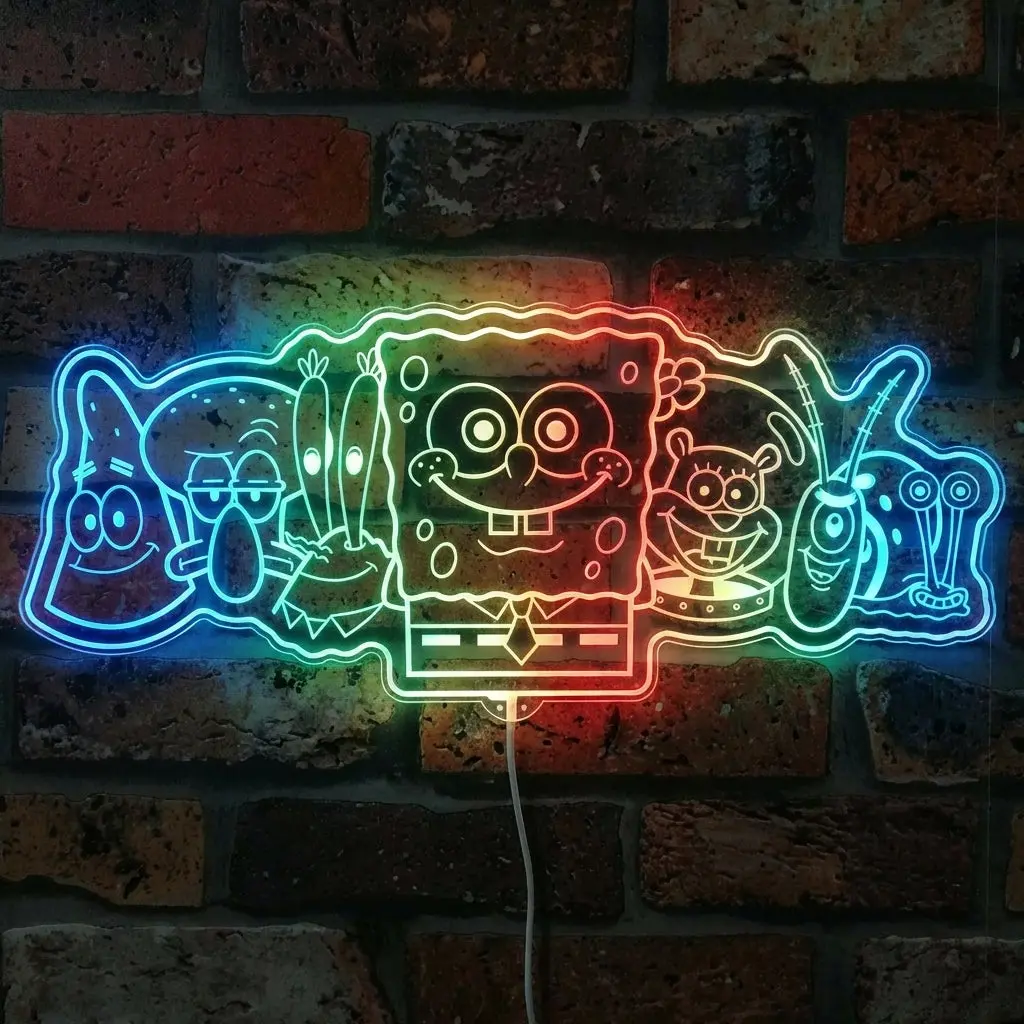 Spongebob Squarepants  Patrick Squidward Mr Krabs Sandy Plankton Gary Neon Led Sign With Dynamic Rgb Colors 1