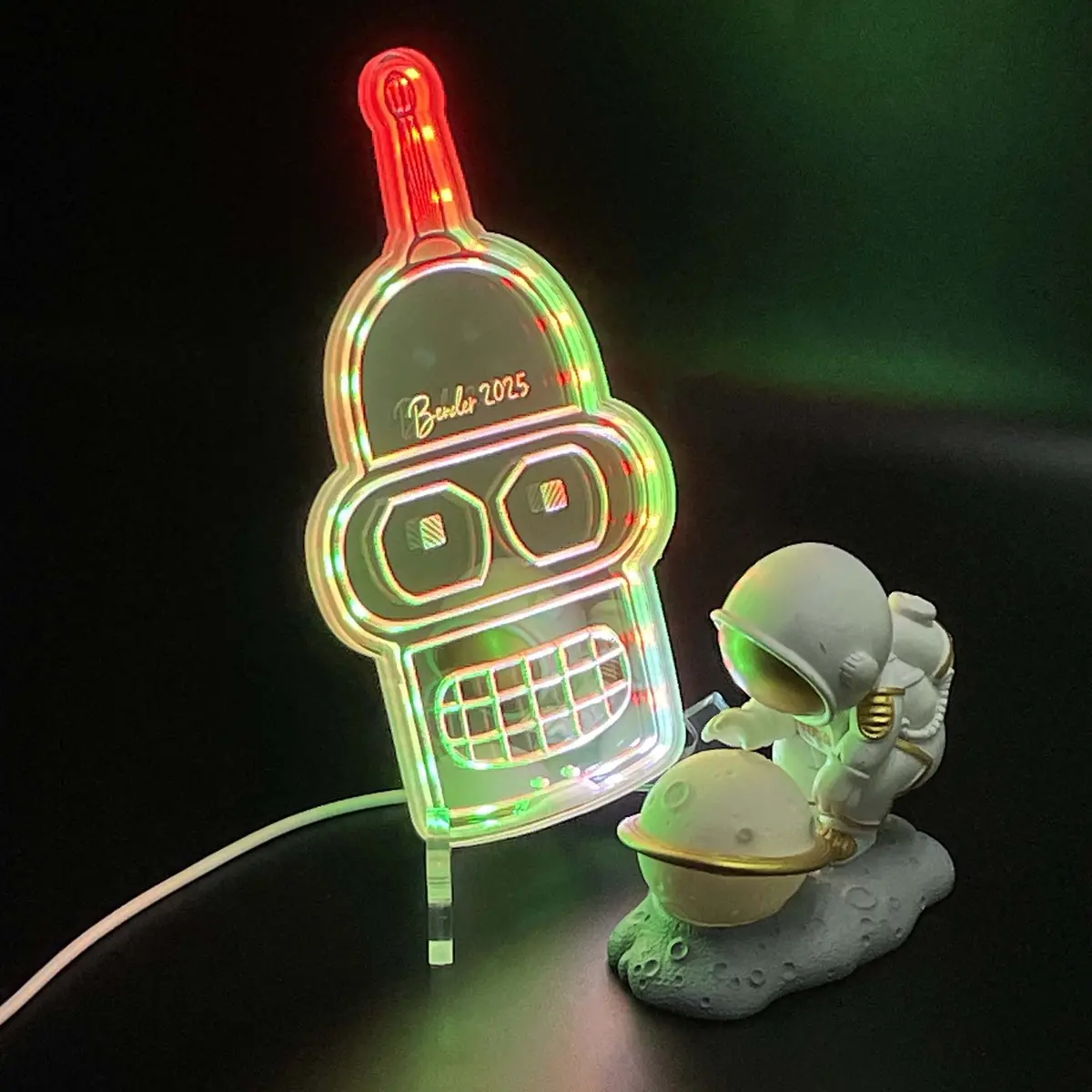 Bender Futurama Neon Led Sign With Dynamic Rgb Colors Mirror Backing 1