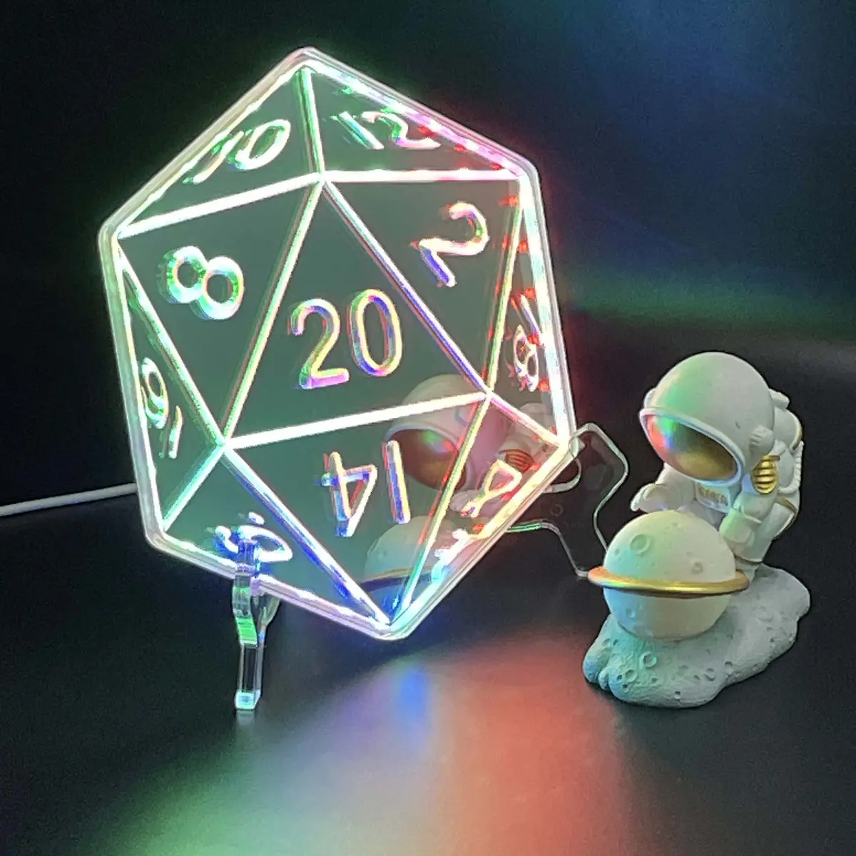 20 Sided Die Neon Led Sign With Dynamic Rgb Colors Mirror Backing 1