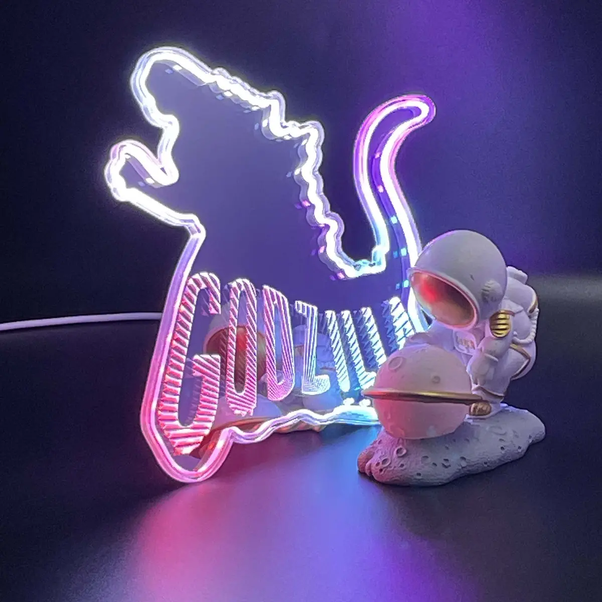 Godzilla  Neon Led Sign With Dynamic Rgb Colors Mirror Backing 1