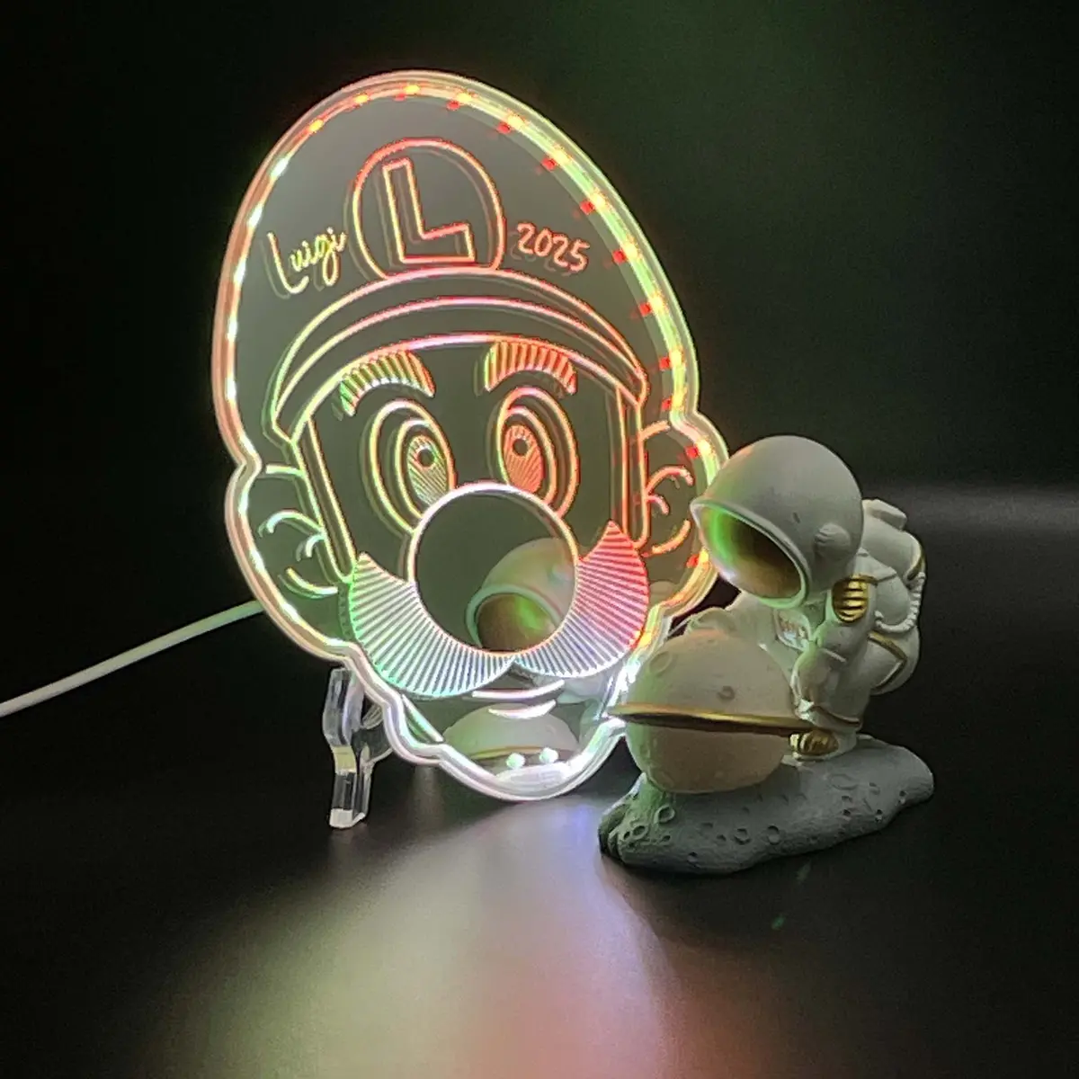 Super Mario Luigi  Neon Led Sign With Dynamic Rgb Colors Mirror Backing 1
