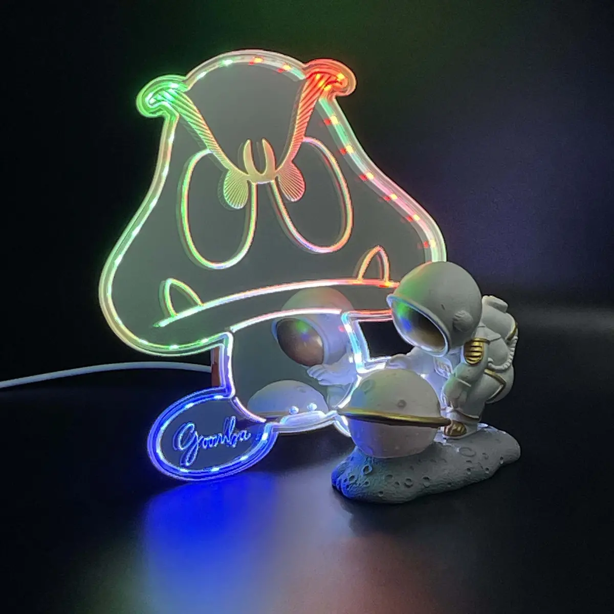 Mario Goomba  Neon Led Sign With Dynamic Rgb Colors Mirror Backing 1