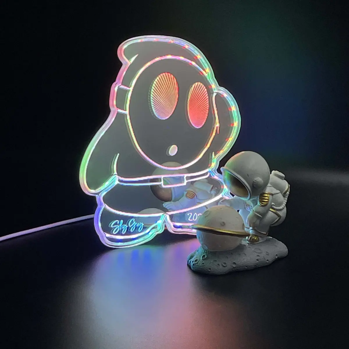 Mario Shy Guy  Neon Led Sign With Dynamic Rgb Colors Mirror Backing 1