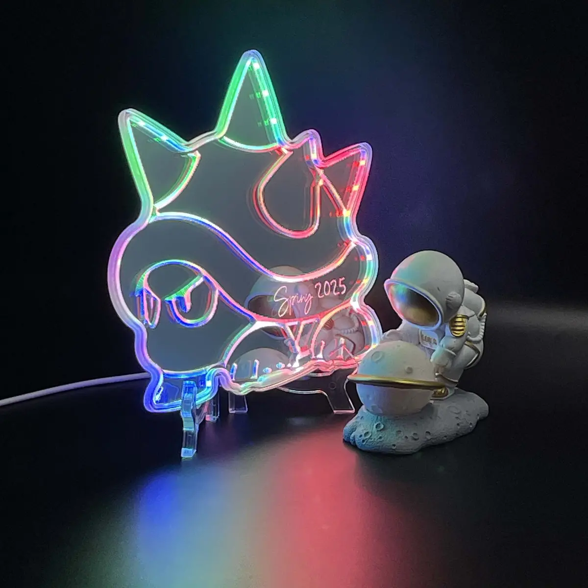 Mario Spiny  Neon Led Sign With Dynamic Rgb Colors Mirror Backing 1