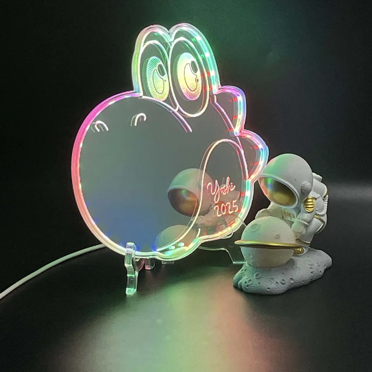 Yoshi Mario  Neon Led Sign With Dynamic Rgb Colors Mirror Backing 1