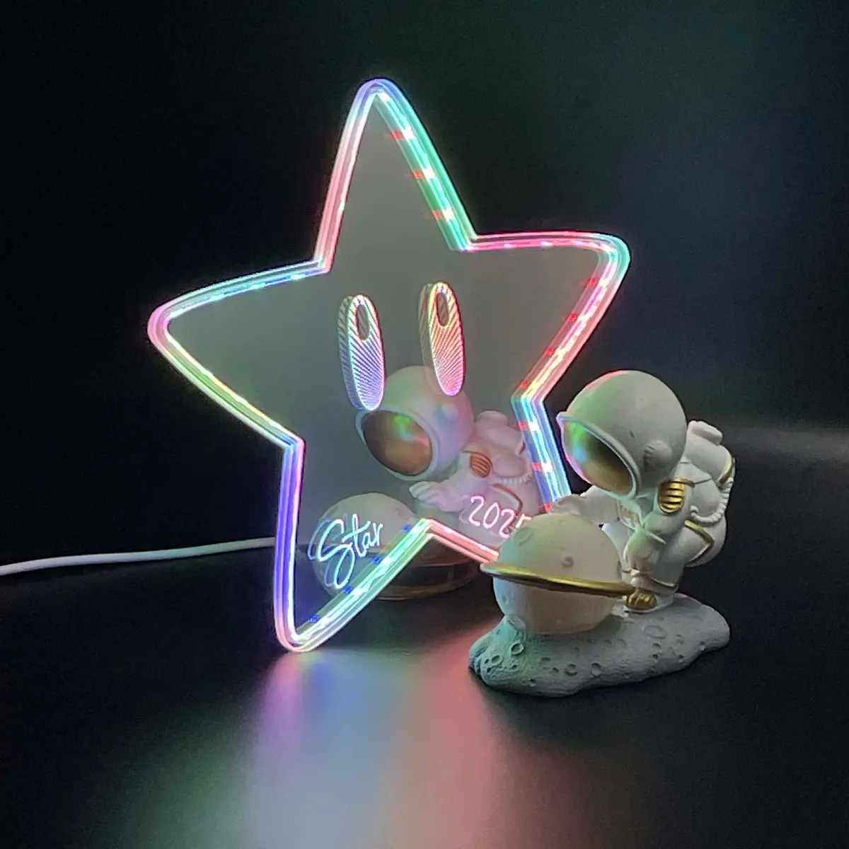 Star Mario  Neon Led Sign With Dynamic Rgb Colors Mirror Backing 1