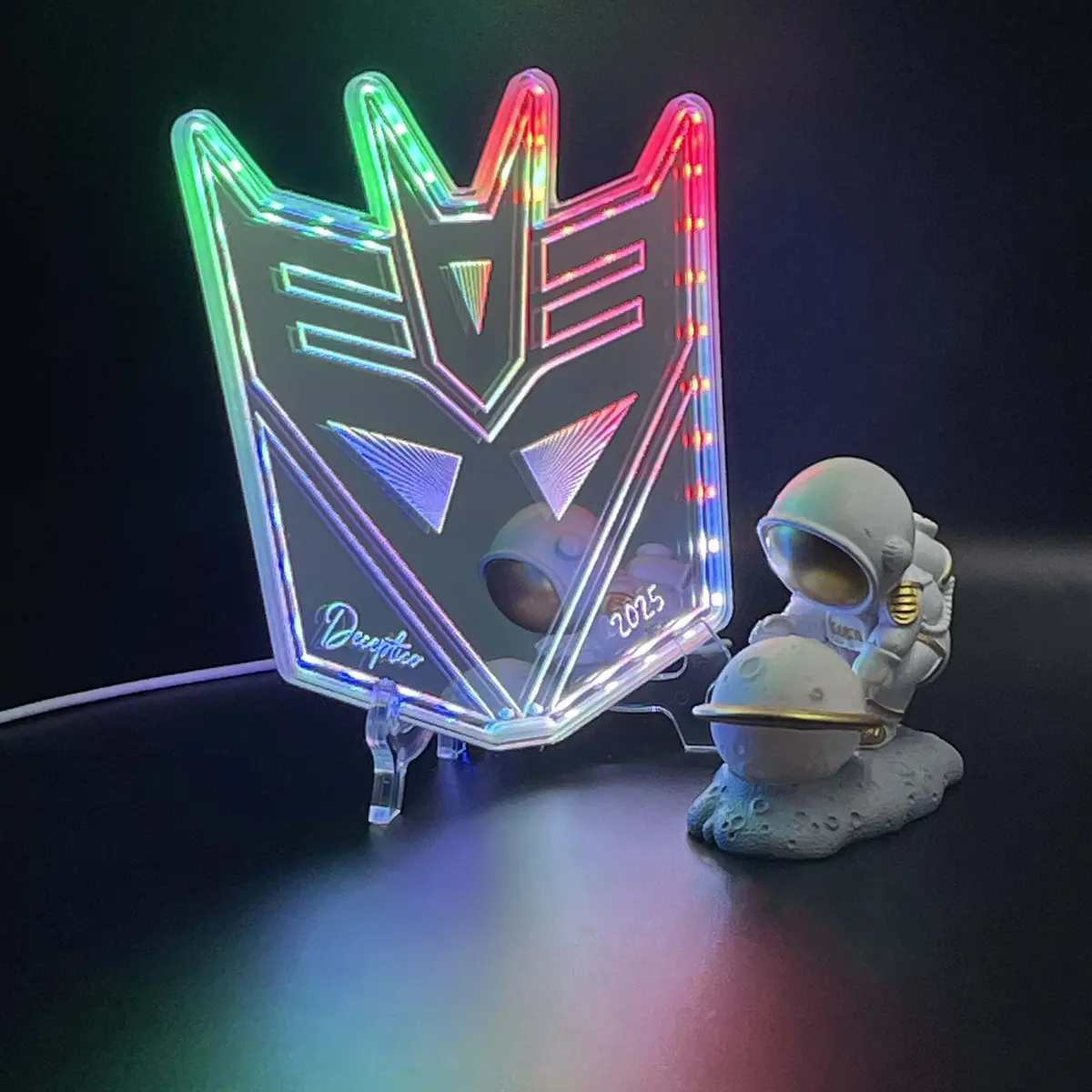 Transformers Deceptico Neon Led Sign With Dynamic Rgb Colors Mirror Backing 1