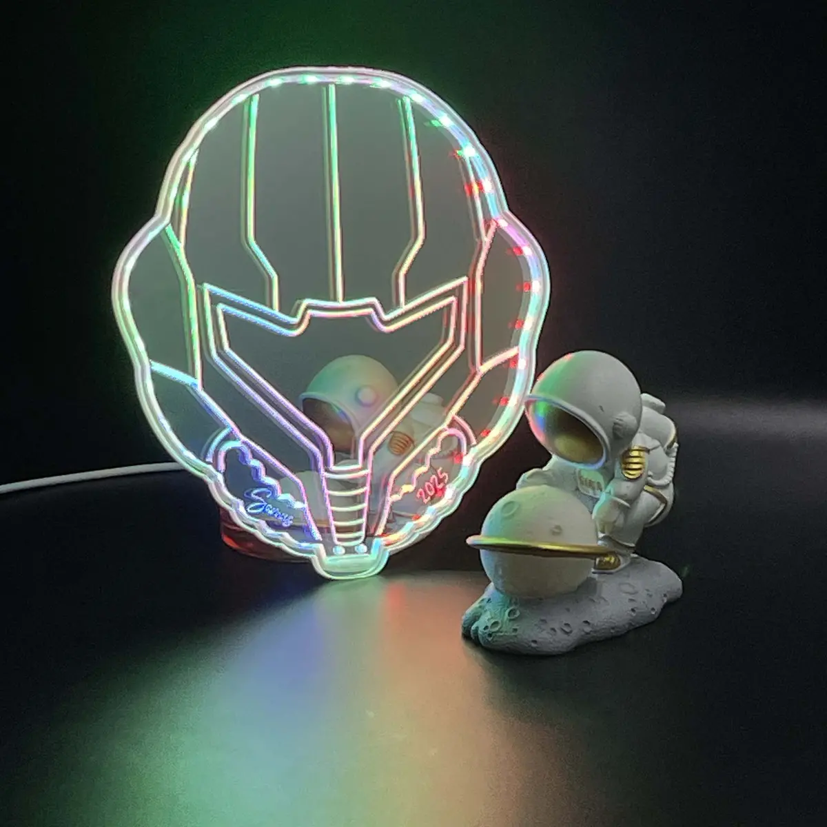 Metroid Samus   Neon Led Sign With Dynamic Rgb Colors Mirror Backing 1