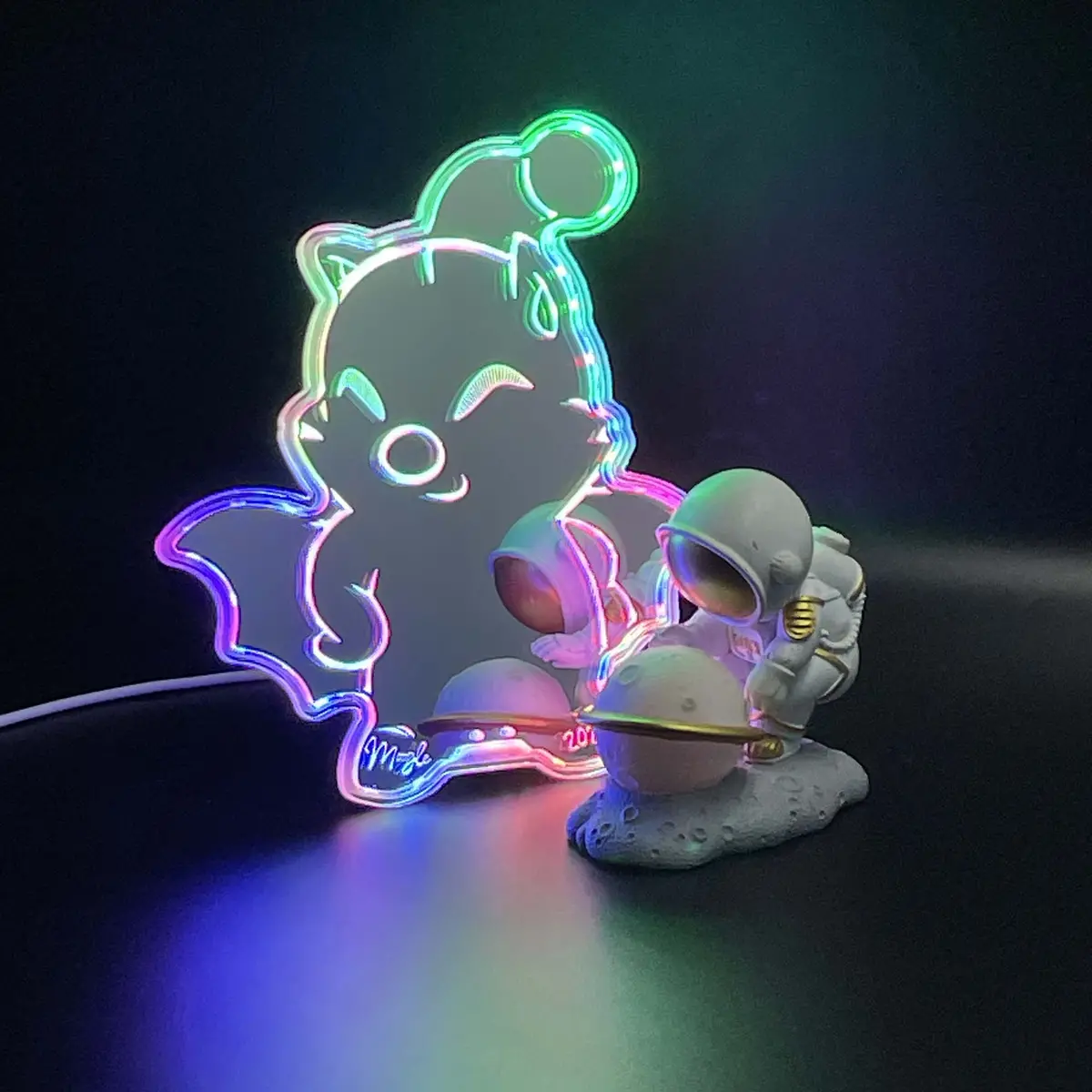 Moogle  Neon Led Sign With Dynamic Rgb Colors Mirror Backing 1