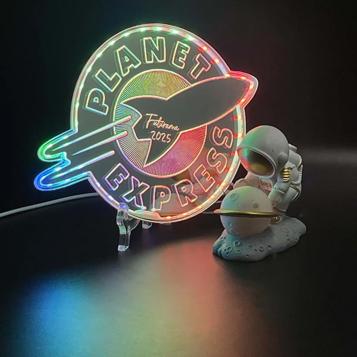 Planet Express  Neon Led Sign With Dynamic Rgb Colors Mirror Backing 1