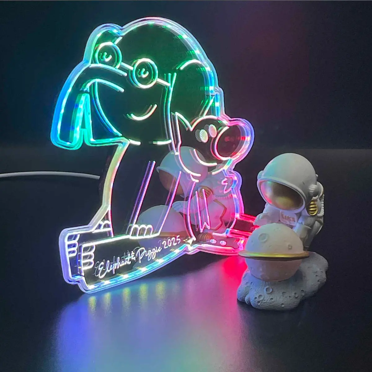 Elephant & Piggie Comic Book  Neon Led Sign With Dynamic Rgb Colors Mirror Backing 1