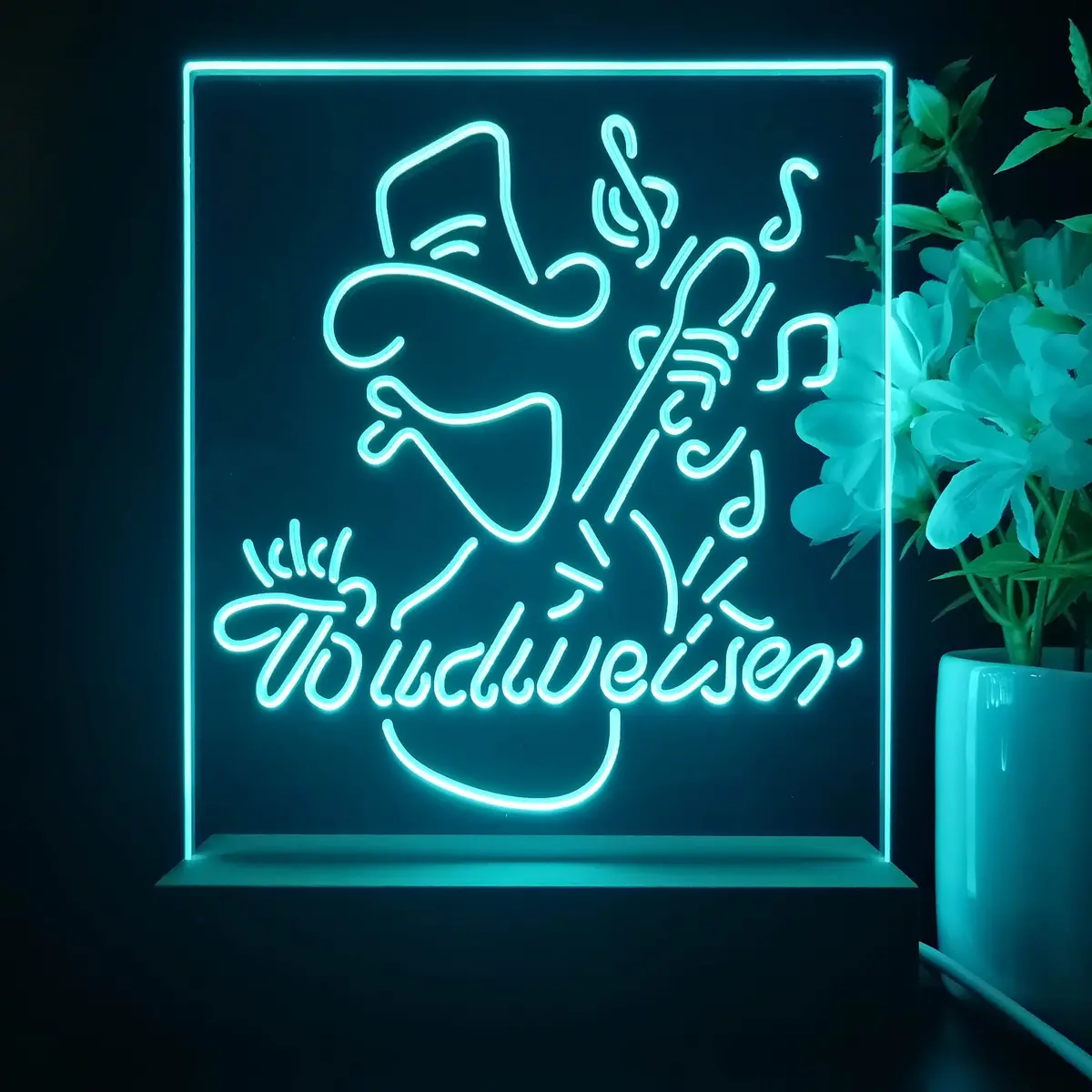 Budweiser Cowboy Play Guitar Night Light Neon Pub Bar Lamp 1