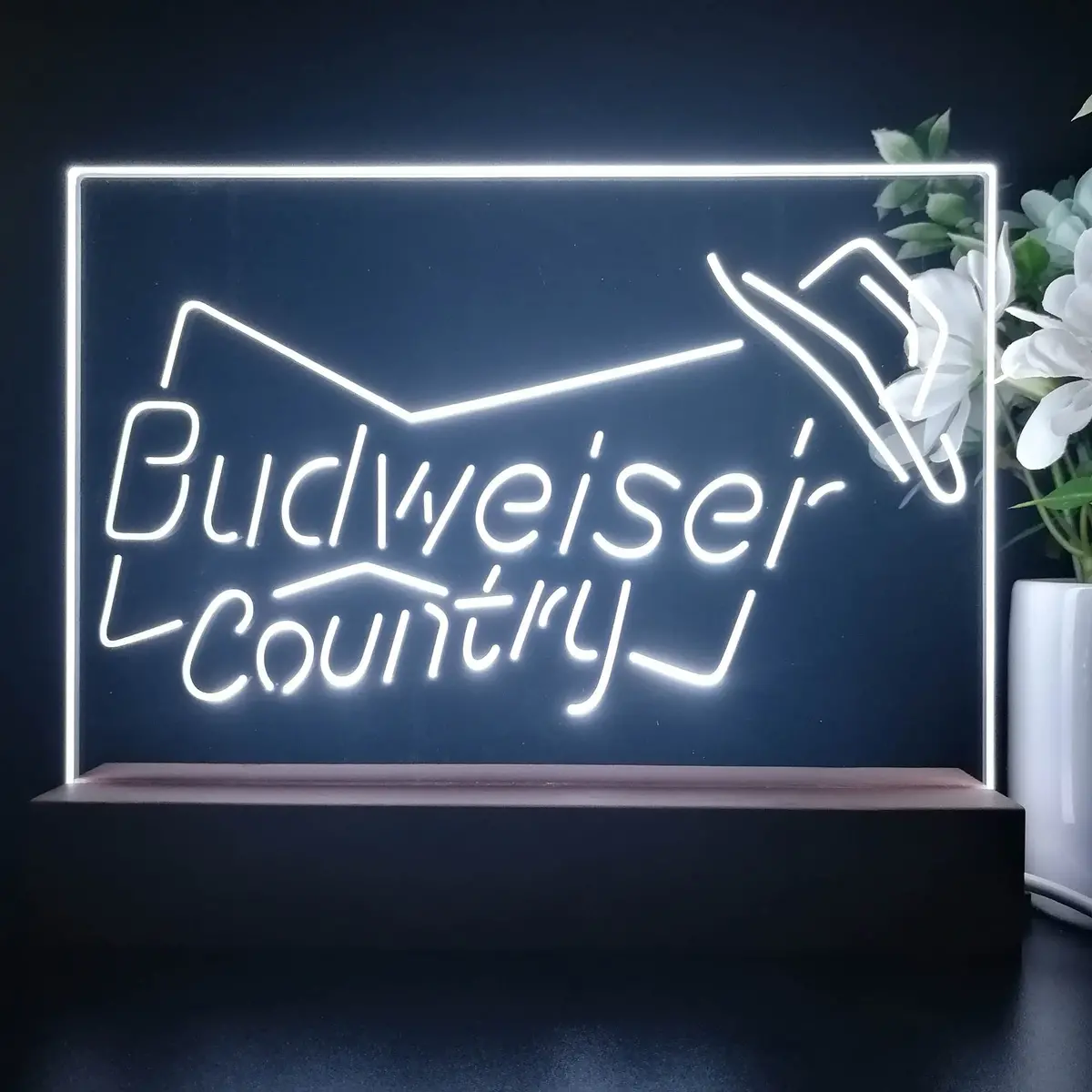 Budweiser Country Cowboys Bowtie Hat Neon Sign Pub Bar Lamp 1