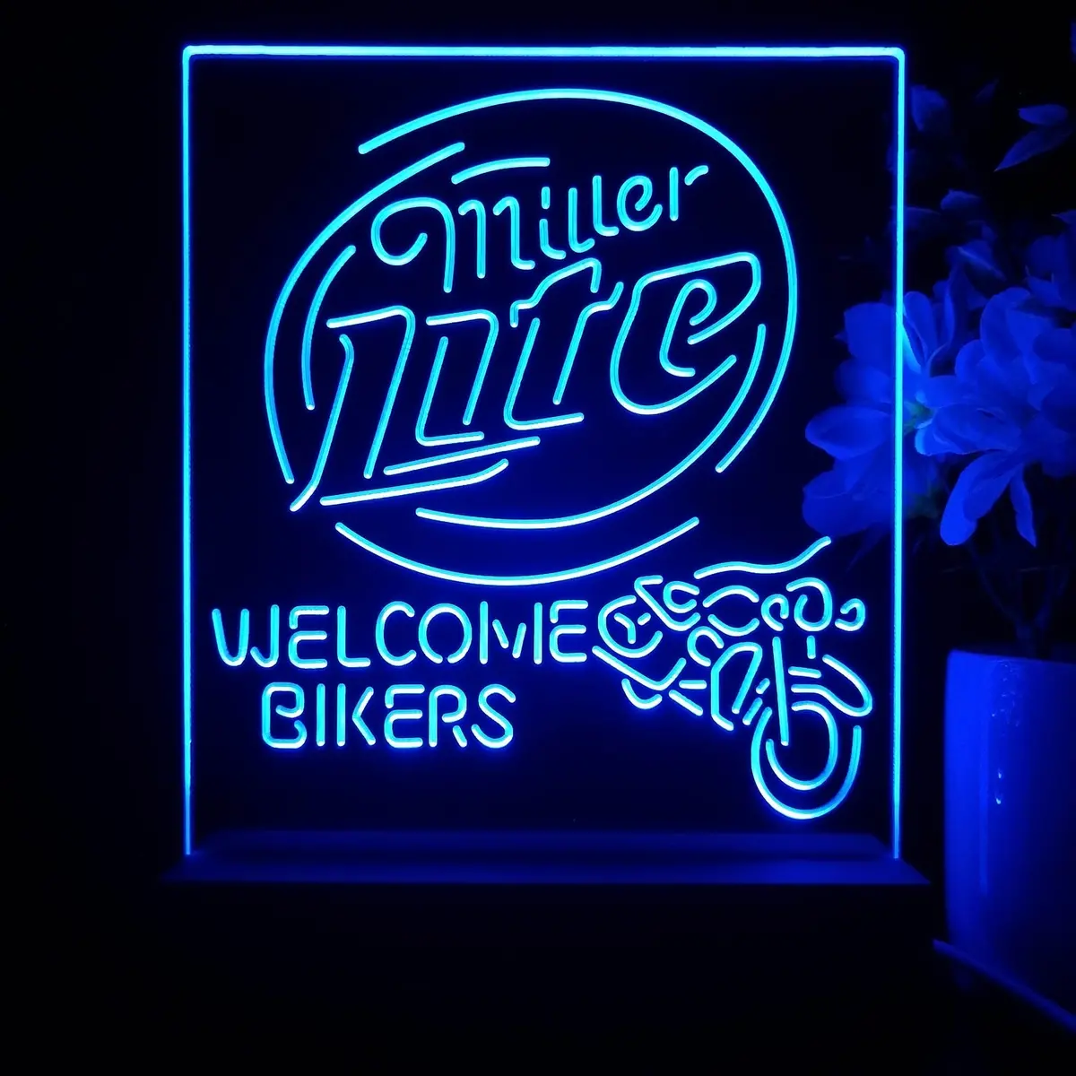Miller Lite Motorcycle Bikers Night Light Neon Pub Bar Lamp 1