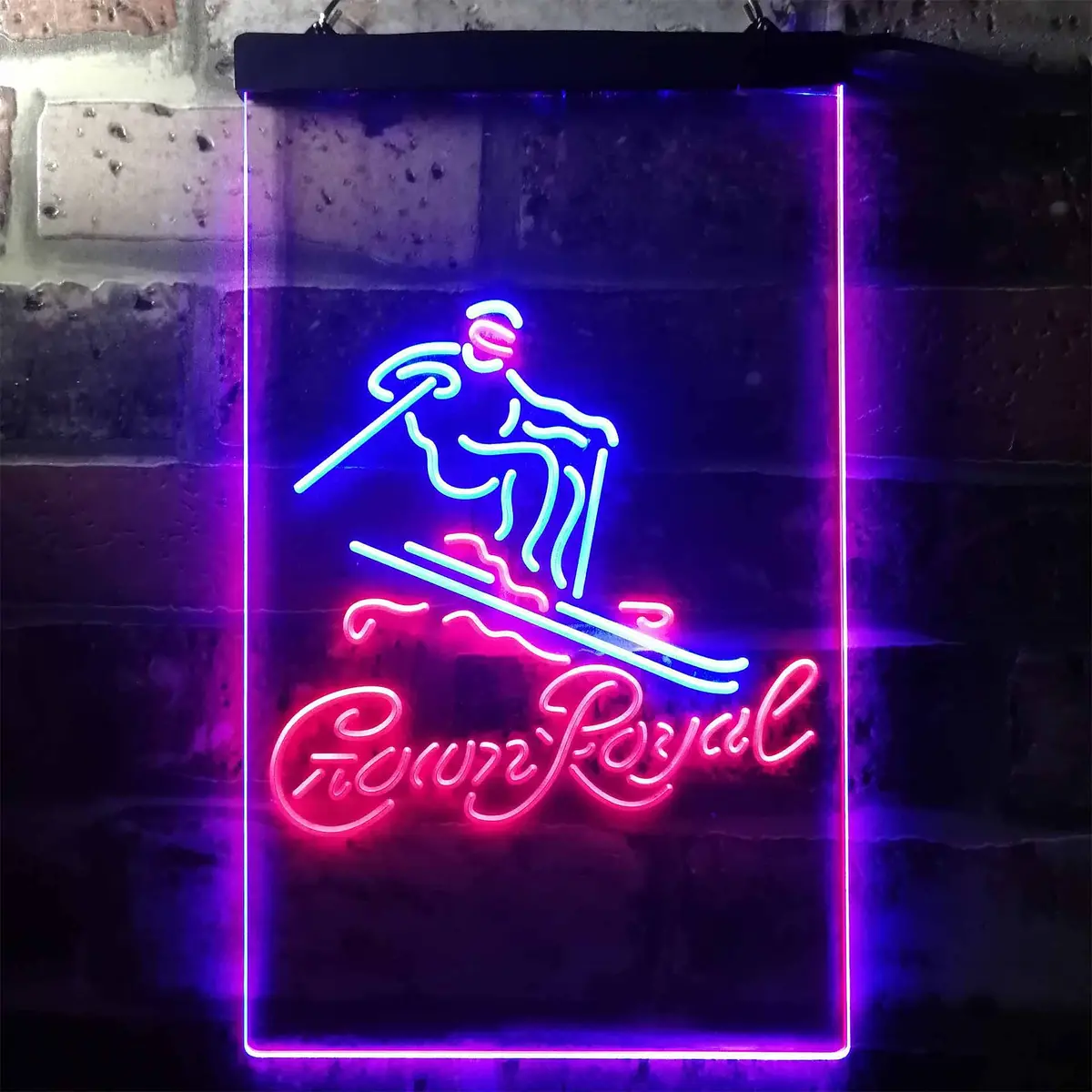 Crown Royal Ice Skiing Home Bar Neon Light Led Sign 13