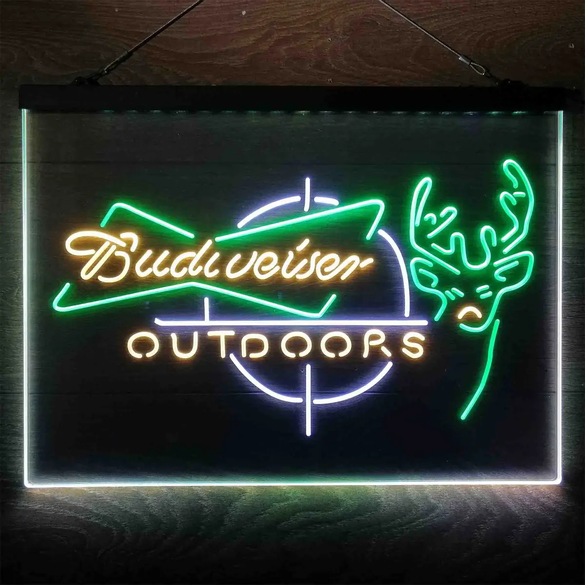 Budweiser Outdoor Hunting Cabin Deer Neon 3-Color Led Sign 1